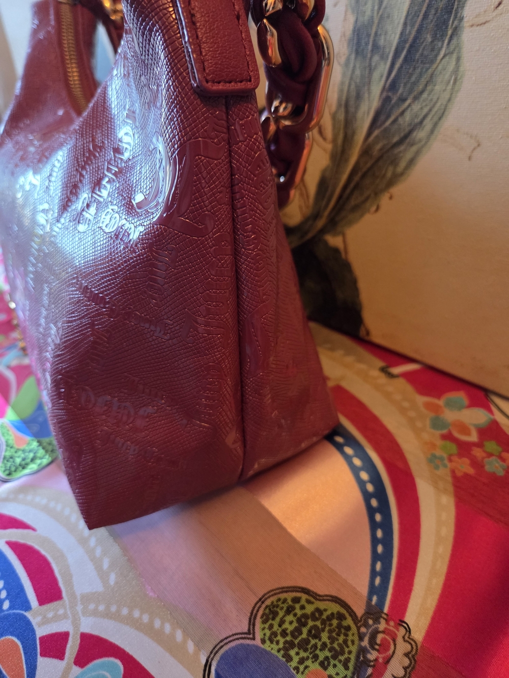 Juicy Couture Pink Fuchsia Gold Tone Chunky Braided Metal Handle Shoulder Bag - Picture 6 of 16